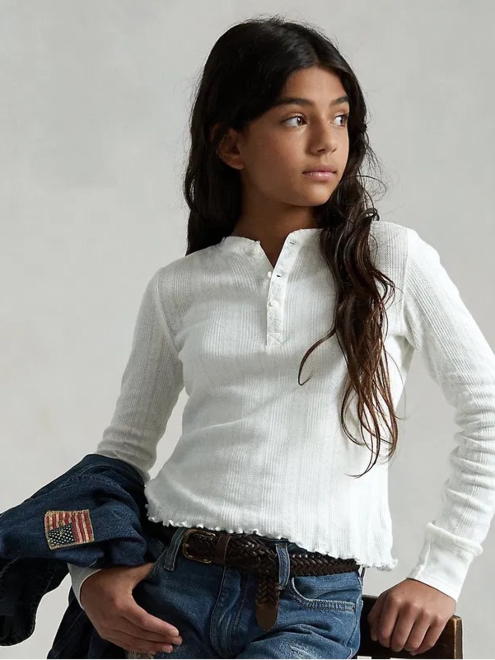 Polo by Ralph Lauren 100% Cotton White Pointelle Henley
